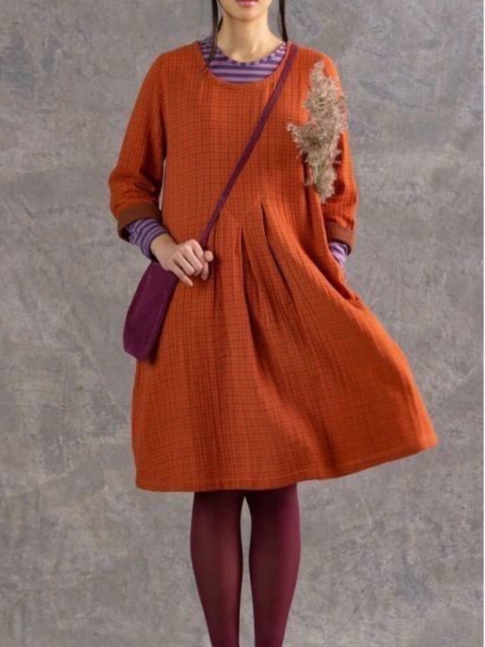 Gudrun Sjoden Orange Pleated Casual Dress